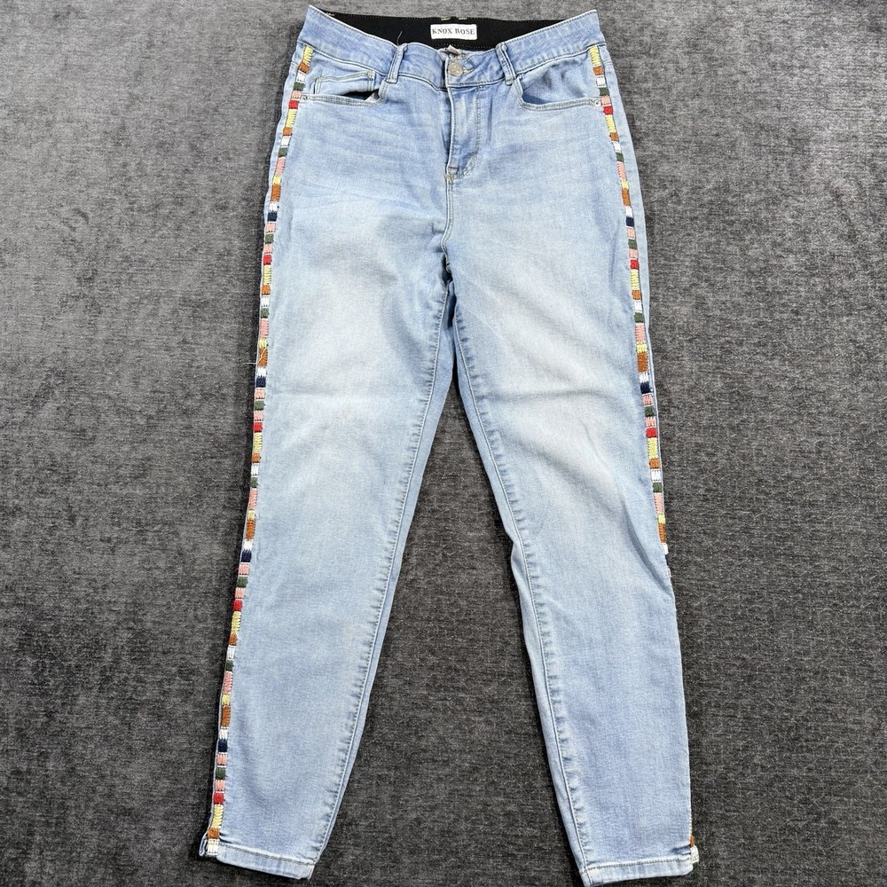 Knox Rose Jeans Womens Size 8 Blue Straight Aztec Embroidered Casual Denim Pants